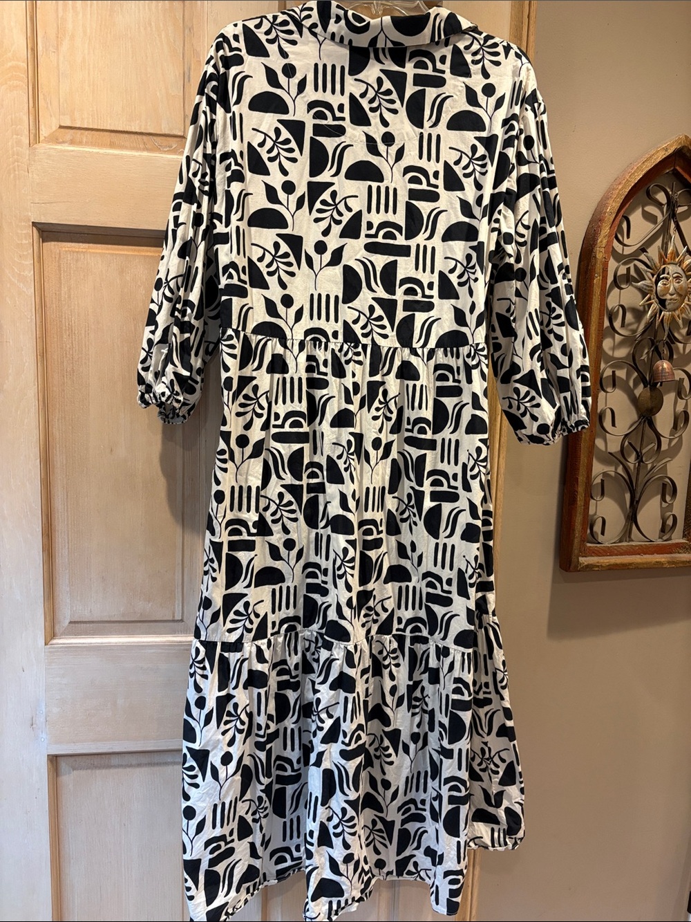 Anthropologie Black and Cream Abstract Print Maxi Dress - Picture 8 of 9